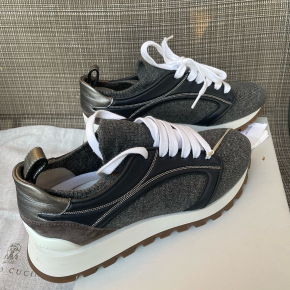 NWT Brunello Cucinelli Leather Knit Women Sock Sneakers Size 36 - Picture 7 of 9